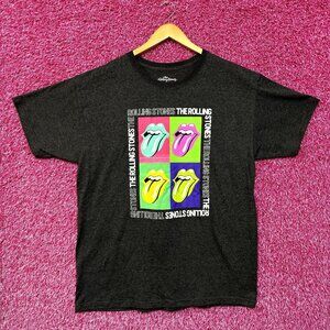 The Rolling Stones Multi Spell-Out Pop Art Hot Lips Rock Tee L
